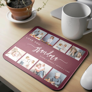Love You Grandma 8 Photo Collage Burgundy Mouse Pad