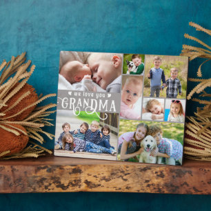 Love You Grandma 8 Photo Collage Custom Colours Plaque