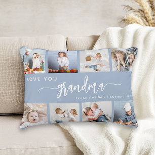 Love You Grandma 8 Photo Collage Dusty Blue Decorative Cushion