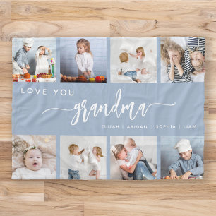 Love You Grandma 8 Photo Collage Dusty Blue Fleece Blanket
