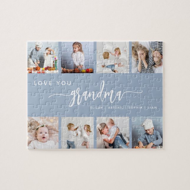 Love You Grandma 8 Photo Collage Dusty Blue Jigsaw Puzzle (Horizontal)