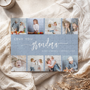 Love You Grandma 8 Photo Collage Dusty Blue Jigsaw Puzzle