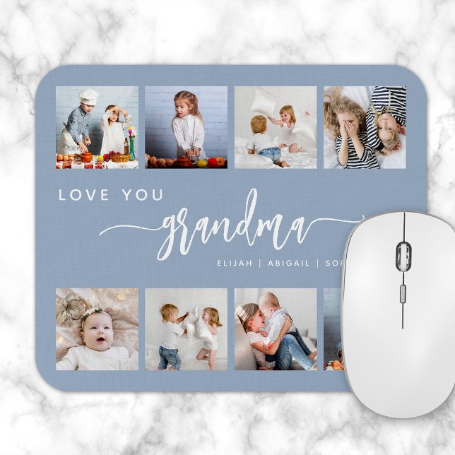 Love You Grandma 8 Photo Collage Dusty Blue Mouse Pad (Creator Uploaded)