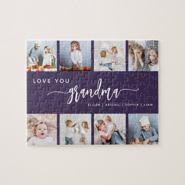 Love You Grandma 8 Photo Collage Purple Jigsaw Puzzle (Horizontal)