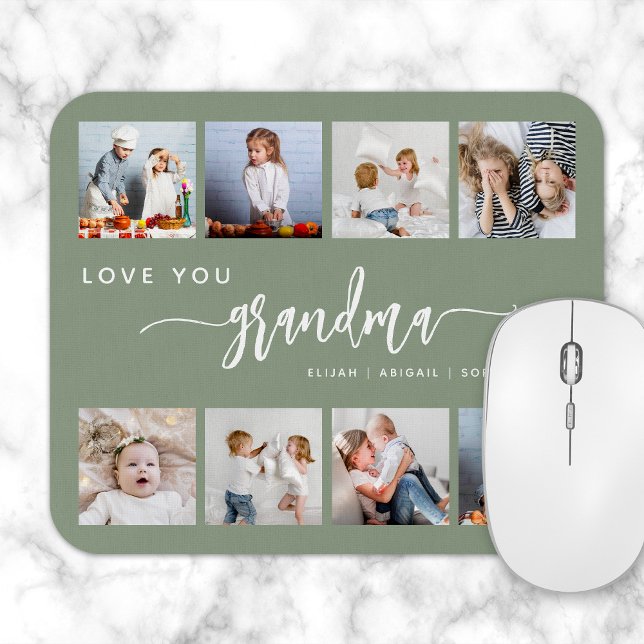 Love You Grandma 8 Photo Collage Sage Green Mouse Pad (Creator Uploaded)
