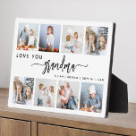 Love You Grandma 8 Photo Collage White Plaque<br><div class="desc">Give Grandma a gift she'll cherish. This photo collage plaque features eight of her favourite square photos of the grandkids, along with the message "Love You Grandma." The word "grandma" appears in elegant black handwriting script with flourishes at the beginning and end on a white background. Add the names of...</div>