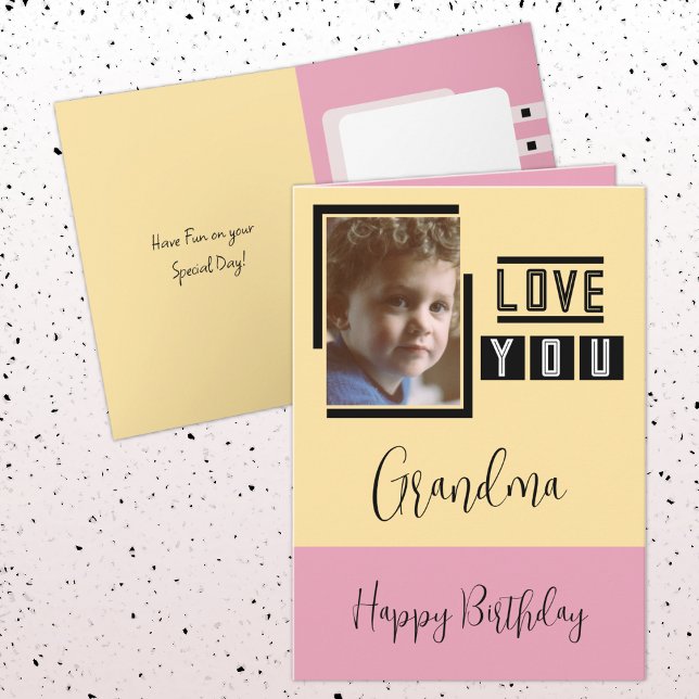 Love you Grandma add photo pink yellow birthday Card (Creator Uploaded)