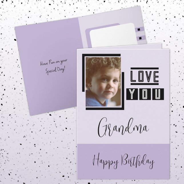 Love you Grandma add photo purple black birthday Card (Creator Uploaded)