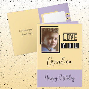 Love you Grandma add photo purple yellow birthday Card
