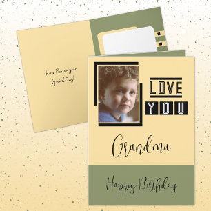 Love you Grandma add photo yellow green birthday Card