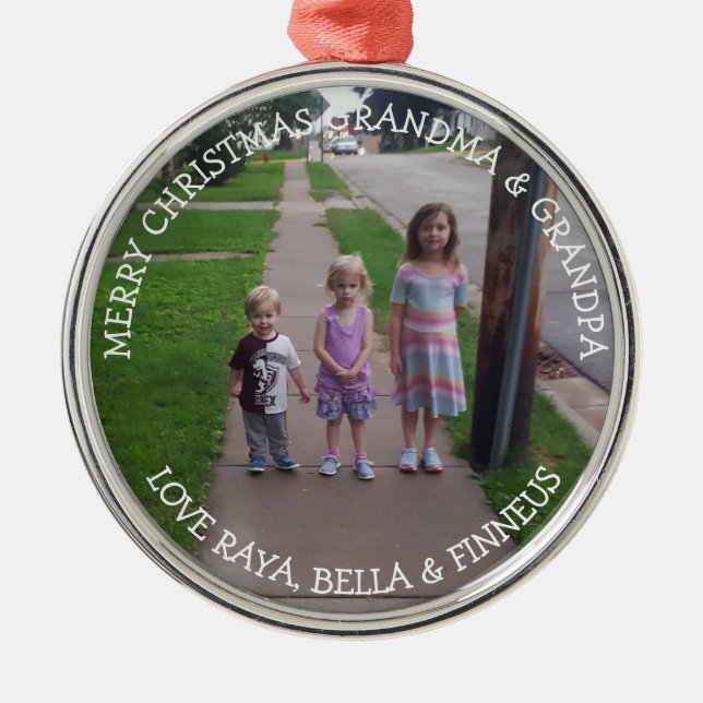 Love You Grandma and Grandpa Christmas Metal Ornament (Front)