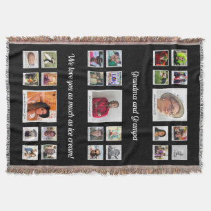 Love You Grandma and Grandpa Family Photo Collage Throw Blanket