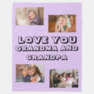 Love You Grandma and Grandpa Sans Serif 4 photos Fleece Blanket