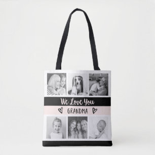 Love You Grandma   Blush Color Block Photo Grid Tote Bag