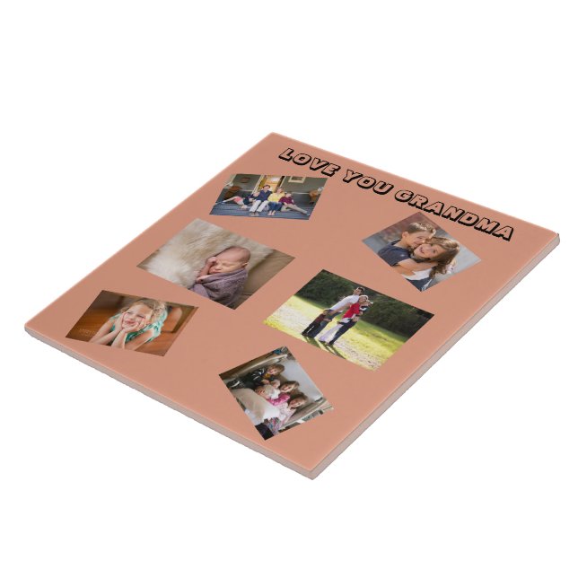 Love You Grandma Chic Sans Serif 6 Photos Angled Ceramic Tile (Side)