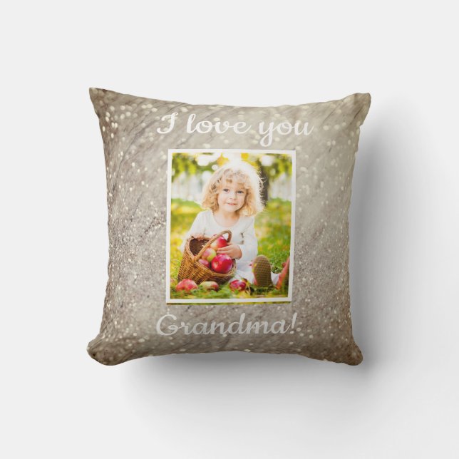 Love You Grandma Child's Photo Glitter Marble Cushion (Front)