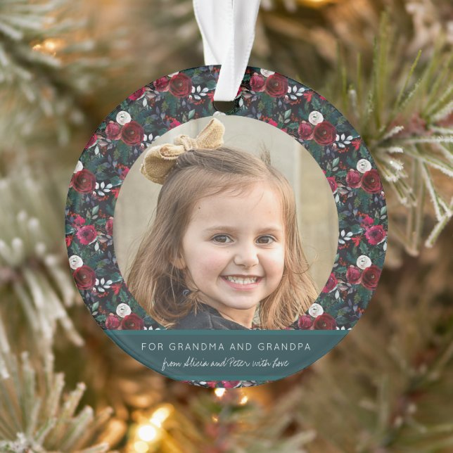 Love you Grandma Christmas red and green 2 photos Ornament (Tree)