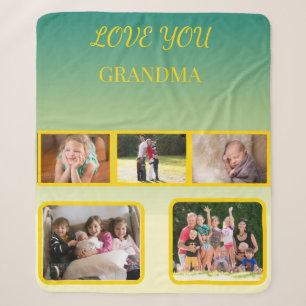 Love You Grandma Collage with Gold Script Sherpa Blanket