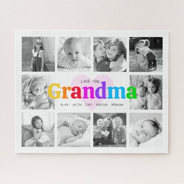 Love You Grandma Colorful Modern 10 Photo Collage Jigsaw Puzzle (Horizontal)