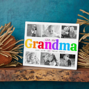 Love You Grandma Colourful Bold 6 Photo Collage Plaque