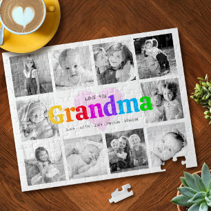 Love You Grandma Colourful Modern 10 Photo Collage Jigsaw Puzzle