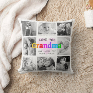 Love You Grandma Colourful Modern 8 Photo Collage Cushion