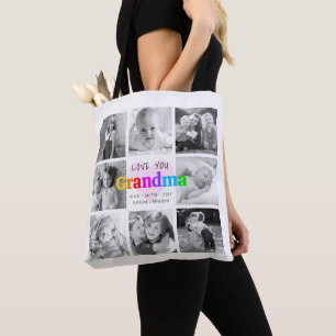 Love You Grandma Colourful Modern 8 Photo Collage Tote Bag