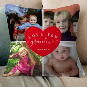 Love You Grandma Custom 4 Photo Collage Cute Heart Cushion