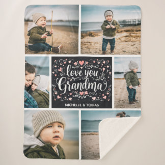 Love You Grandma Custom 6 Photo Collage   Sherpa Blanket