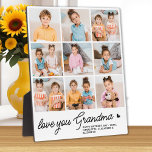 Love You Grandma Custom Modern Simple 9 Photo Plaque<br><div class="desc">Introducing our customisable photo collage plaque, a heartfelt and unique gift perfect for the special grandma in your life. This beautifully designed plaque allows you to showcase 9 of your favourite photos, creating a modern, elegant, and simple collage that exudes warmth and love. Personalised with the endearing message "Love You...</div>