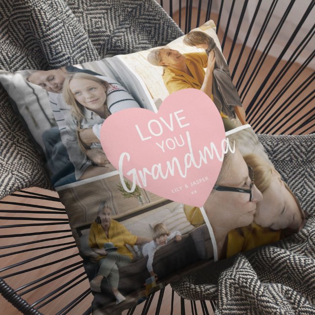 Love You 'Grandma' Custom Photo Collage Heart Cushion (Creator Uploaded)