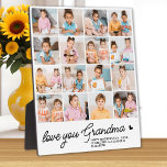 Love You Grandma Custom Simple Modern 16 Photo Plaque<br><div class="desc">Introducing our customisable photo collage plaque, a heartfelt and unique gift perfect for the special grandma in your life. This beautifully designed plaque allows you to showcase 16 of your favourite photos, creating a modern, elegant, and simple collage that exudes warmth and love. Personalised with the endearing message "Love You...</div>