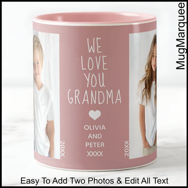 Love You Grandma, Custom Text, Dusty Rose C91 Two-Tone Coffee Mug (Creator Uploaded)