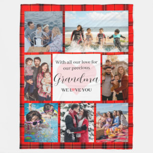 Love You Grandma Family Photo Collage Fleece Blanket