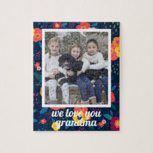 Love You Grandma Floral Photo Personalised Jigsaw Puzzle