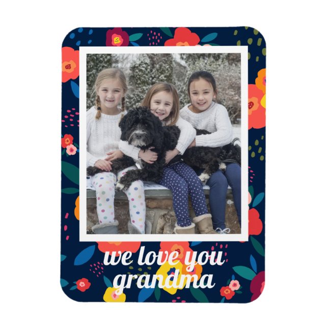 Love You Grandma Floral Photo Personalized Magnet (Vertical)