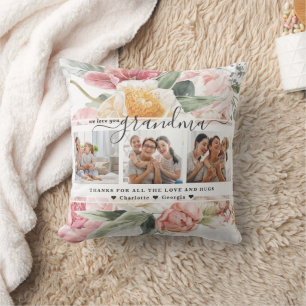 Love You Grandma   Floral Three Photo Collage  Cushion