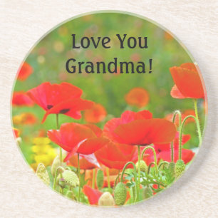 Love You Grandma! gifts Poppy Flowers Floral Coaster