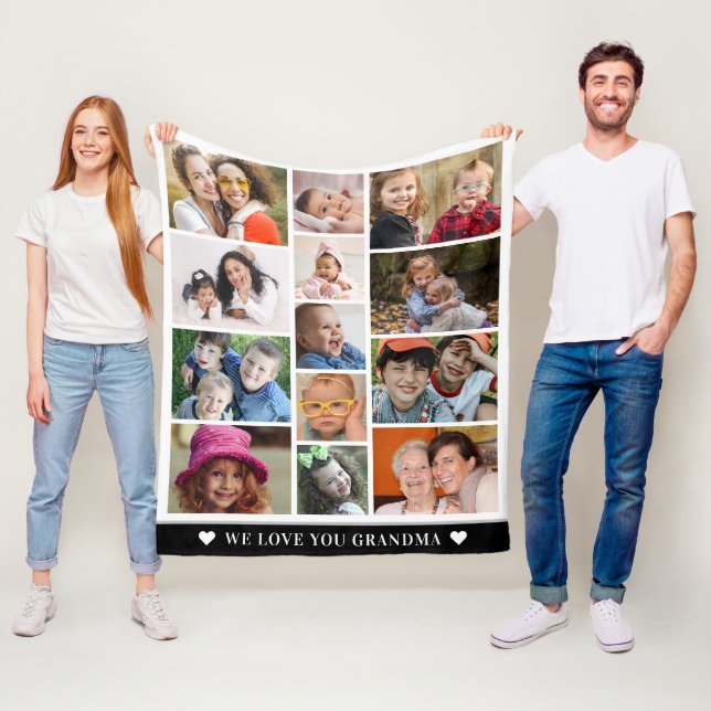 Love You Grandma Grandchildren 13 Photo Collage  Fleece Blanket (In Situ)