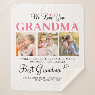 Love You GRANDMA Grandchildren Photo Collage White Sherpa Blanket