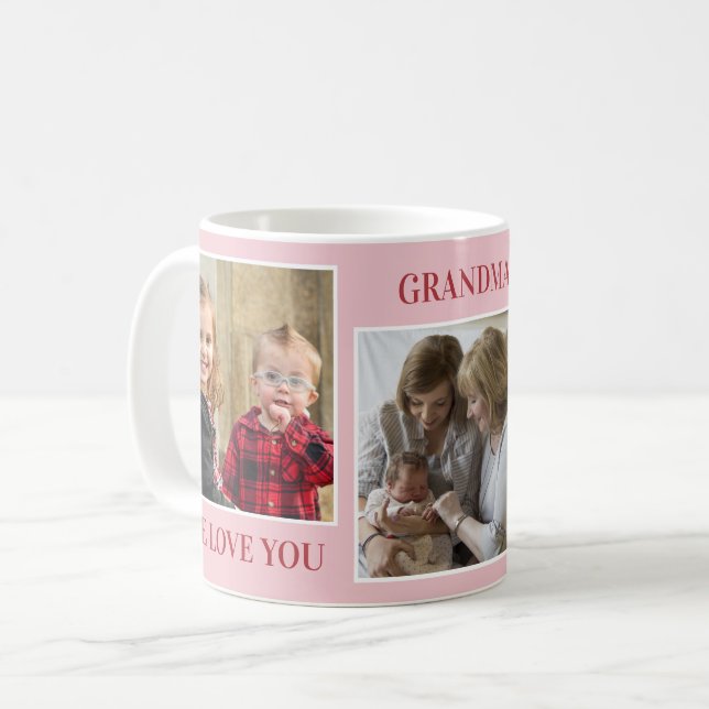 Love You Grandma Grandkids 3 Photo Collage Pink Coffee Mug (Front Left)