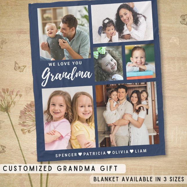 Love You Grandma Grandkids 6 Photo Collage Blue Fleece Blanket (Love You Grandma Grandkids 6 Photo Collage Blue Fleece Blanket-Grandma Gift Idea)