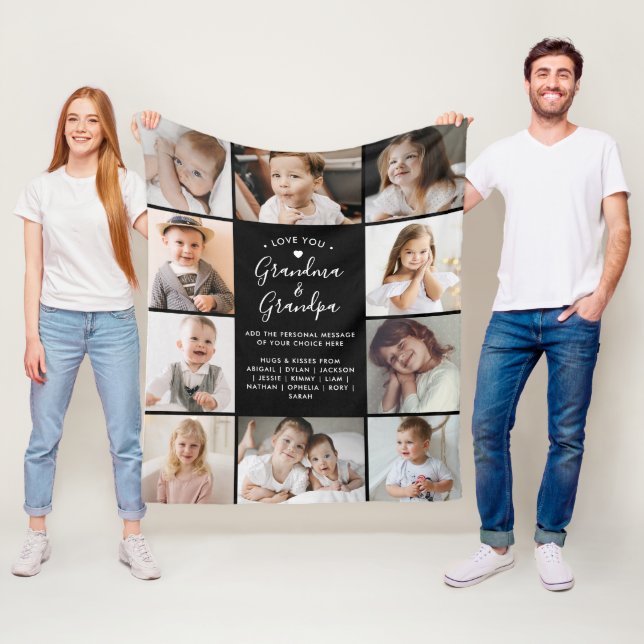 Love You Grandma & Grandpa 10-Photo Collage Modern Fleece Blanket (In Situ)