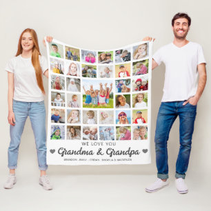 Love You Grandma & Grandpa 33 Photo Collage Fleece Blanket