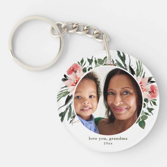 Love You Grandma Greenery Wreath Key Ring (Front)