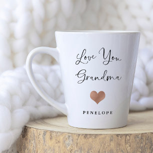 Love You Grandma   Handwritten Script and Heart Latte Mug