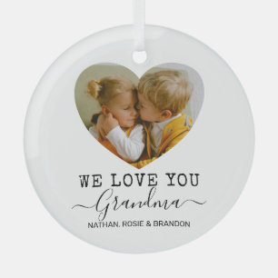 Love You Grandma Heart Photo Glass Tree Decoration