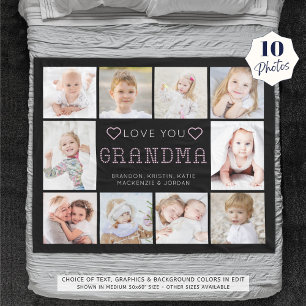 Love You Grandma Hearts 10 Photo Custom Colours Fleece Blanket