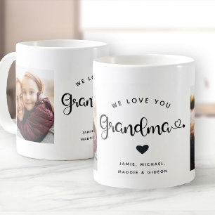 Love you GRANDMA Hearts Custom Two Photo Coffee Mug