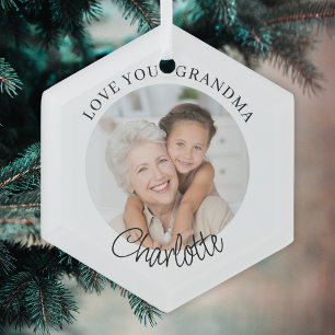 Love You Grandma Keepsake Photo Glass Tree Decoration